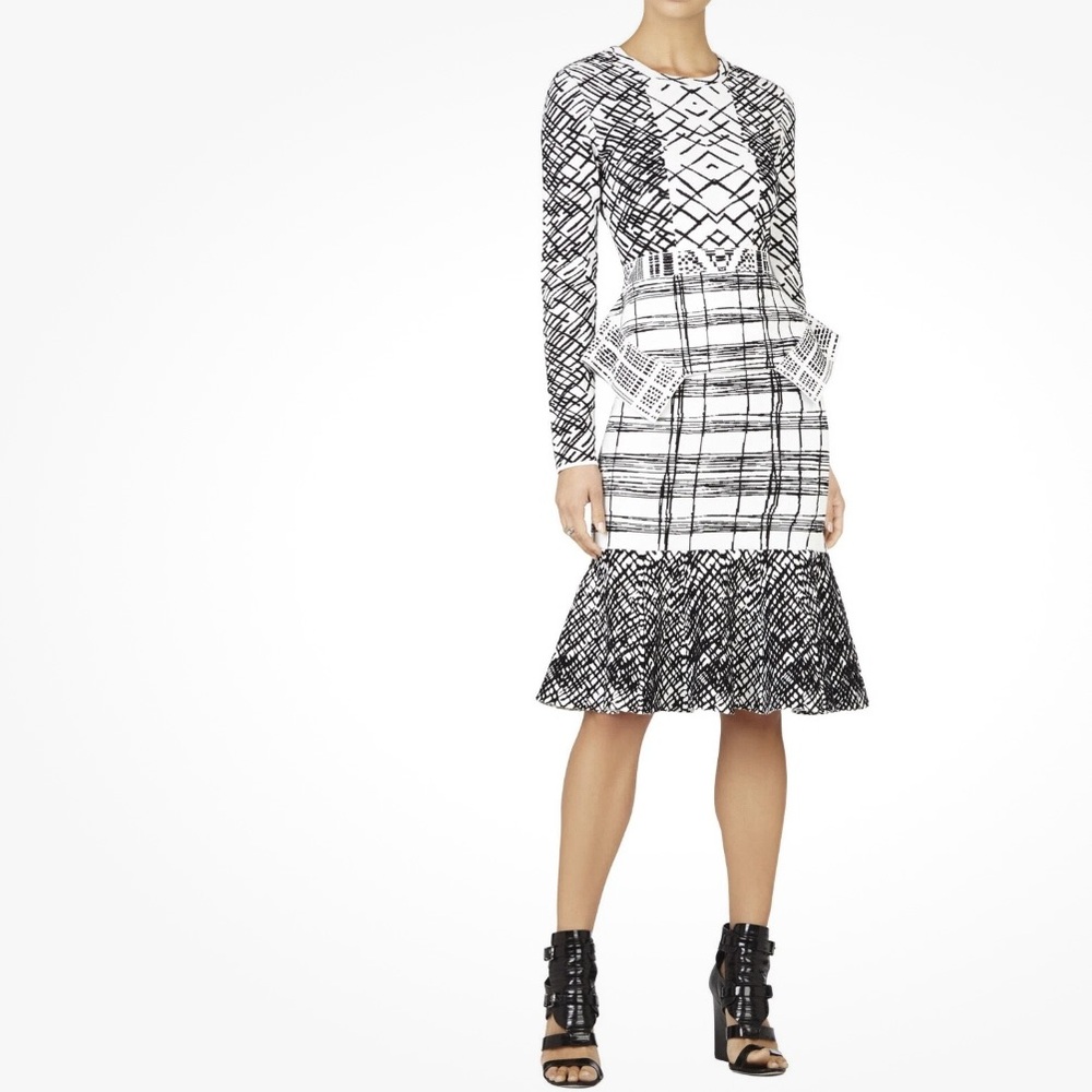 BCBGMaxAzria Emmanuelle Black and White Peplum Dress